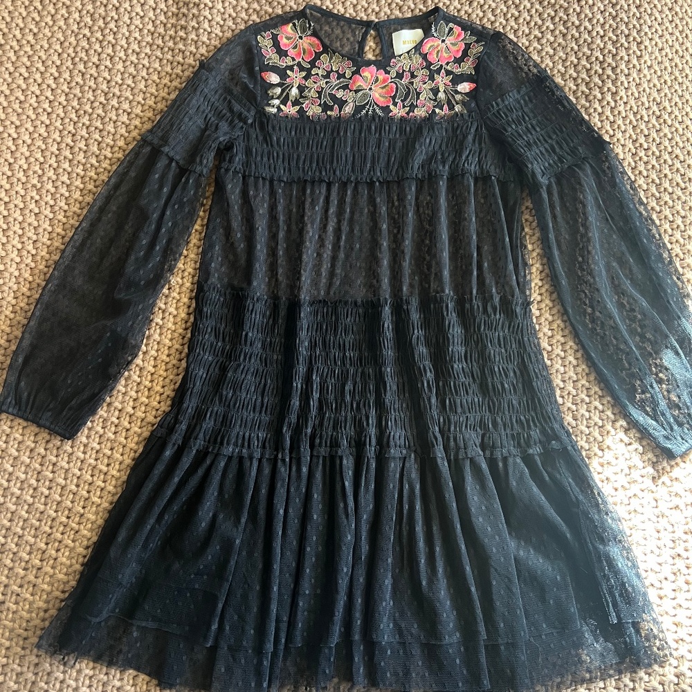 Anthropologie Maeve Samara mesh floral embroidered sheer tunic dress size xsmall